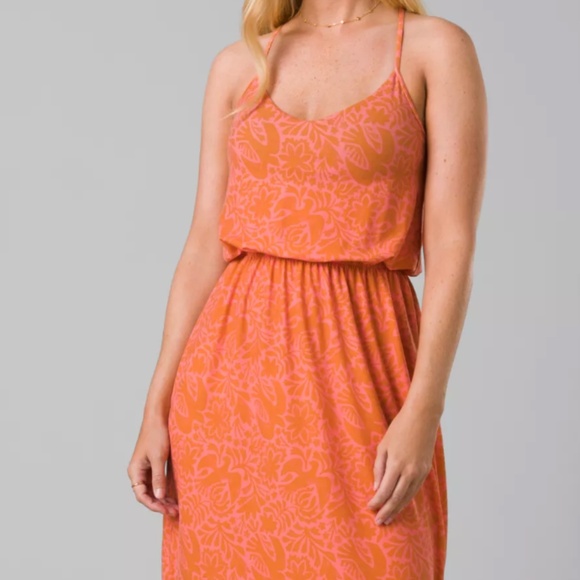 Prana Women's Ayla Dress in an orange and pink floral pattern - Picture 5 of 5